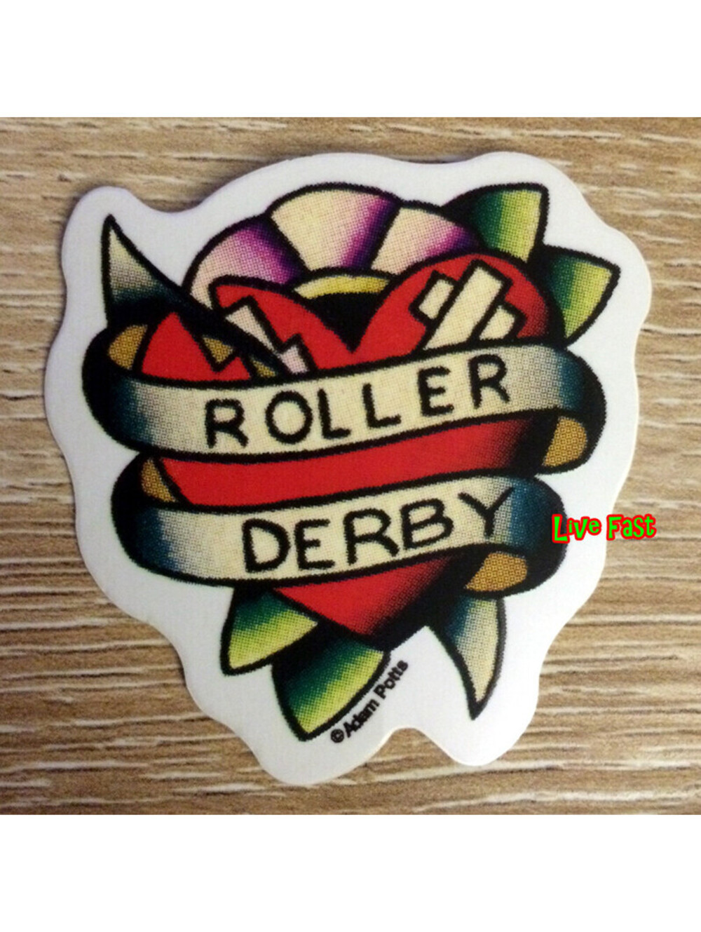 ROLLER DERBY DECAL STICKER HEART BANNER skating retro vintage tattoo flash art